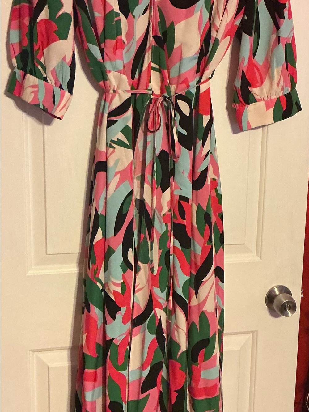 First Love Pink Multicolor Abstract Maxi Dress with Tie Waist